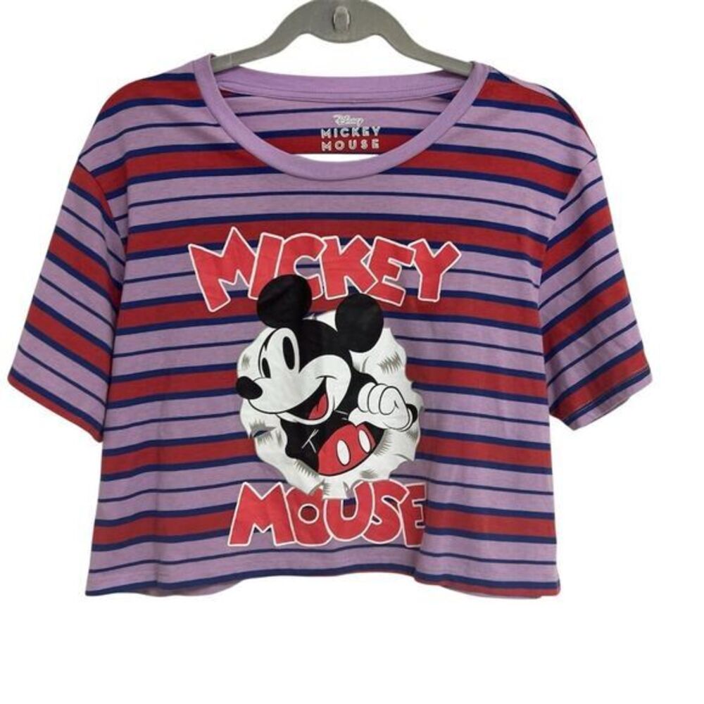 Disney Mickey Mouse Women's XL Cropped Striped Graphic T-Shirt Multicolor NWOT